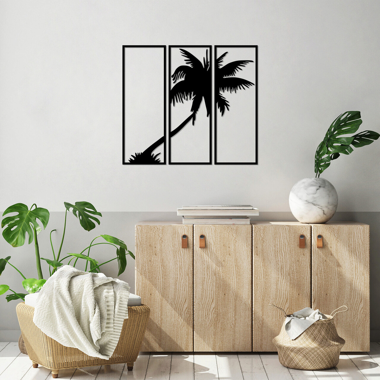Decoratiune de perete, Palm 3, 32 x 88 cm, Negru - imagine 6